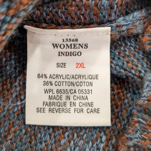 Woolrich Women's Knit Pullover Hooded Sweater Indigo One Button Shawl Neck 2X - Picture 9 of 10